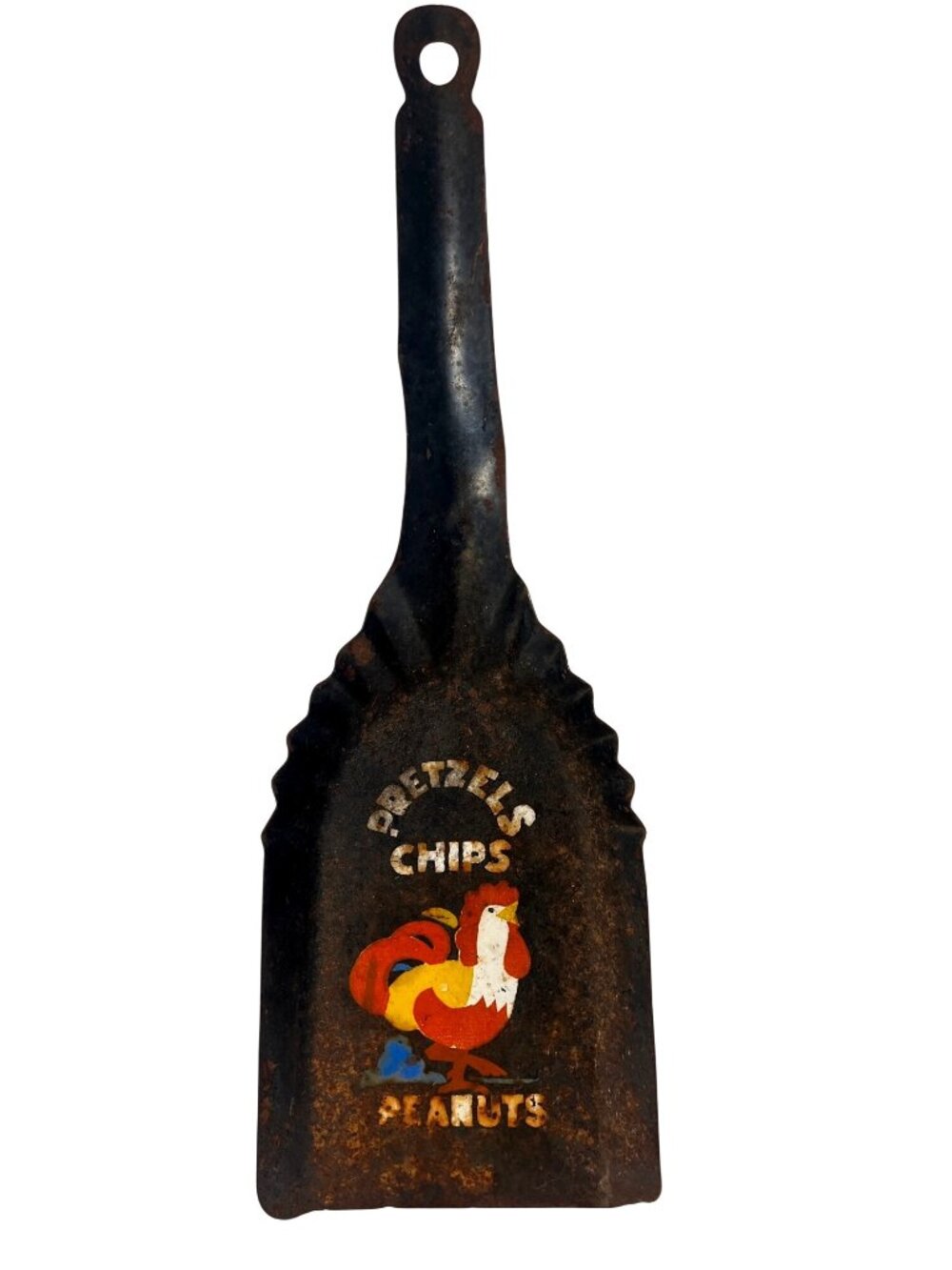 Vintage Metal Dustpan With Rooster "Pretzels Chips Peanuts" Design - Rustic Farm